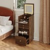 Famapy Walnut Rolling Vanity Dresser – LED Mirror + Multi-Layer Storage + Foldable Worktop - 3 of 4