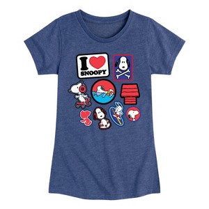 Girls' - Peanuts - I Heart Snoopy Patches Fitted Short Sleeve Graphic T-Shirt - 1 of 4