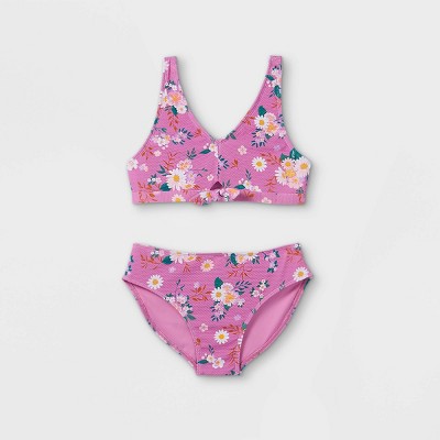 Photo 1 of Girls&#39; Floral Print Tie-Front 2pc Bikini Set - art class&#8482; Pink L