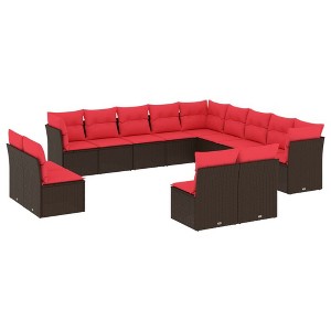 vidaXL 13 Piece Garden Sofa Set with Cushions Brown and Red - Without Table - 1 of 4