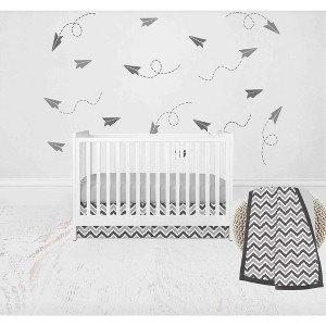 Bacati - Ikat Chevron White Grey Neutral 3 pc Crib Set - 1 of 4