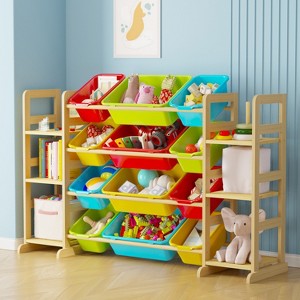 Toy Storage Organizer with 6 Shelves & 12 Bins, Kids Bookshelf and Bin Shelf for Bedroom, Playroom Organization and Decor - 1 of 4