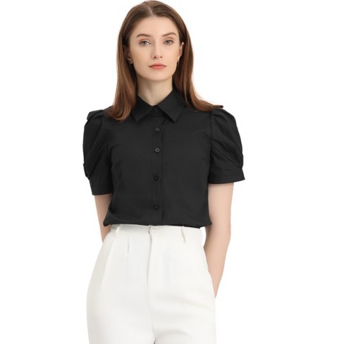 Allegra K Women's Puff Short Sleeve Pointed Collar Work Office Button Down Shirt - image 1 of 4