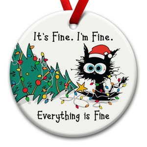Funny Christmas Hanging Ornaments, Black Cat Tree Ornament, Gifts for Cat Lovers - It's Fine I'm Fine - 1 of 4