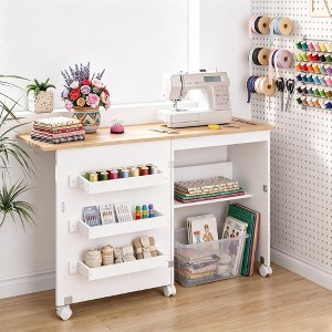Sewing Table, Large Folding Sewing Machine Cabinet with Lockable Wheels ...