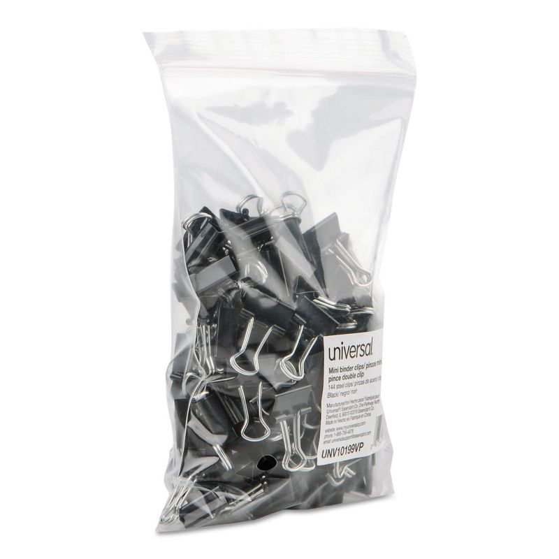 UNIVERSAL Mini Binder Clips Zip-Seal Bag 1/4" Capacity 5/8" Wide Black 144/Bag 10199VP, 4 of 8