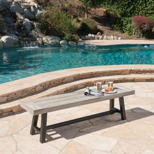 Set of 2 Outdoor Acacia Wood Benches, 63'' Modern Patio Dining Benches for Garden, Backyard, Balcony or Poolside – Cuddlewood - 1 of 4