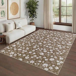 Floral Area Rug, Washable Modern Leaf Pattern Carpet, Non-Slip Low-Pile Throw Rug for Living Room, Bedroom, Dining Room - 1 of 4