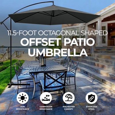 Charcoal Gray 11.5-Foot Offset Patio Umbrella with Aluminum Pole