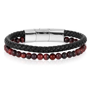 Crucible Men's Red Tiger Eye Stone Bead and Leather Bracelet - 8.25" + 0.5" Ext - 1 of 4
