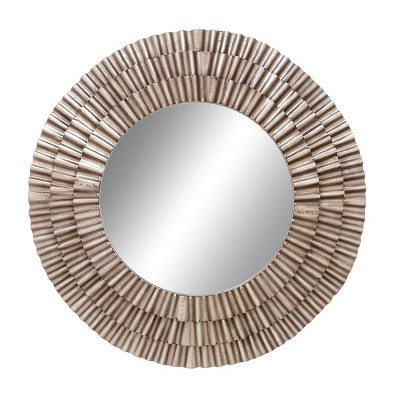 Contemporary Fluted Iron and Wood Wall Mirror - Olivia & May