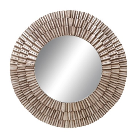 Contemporary Fluted Iron And Wood Wall, Iron Wall Mirror Round
