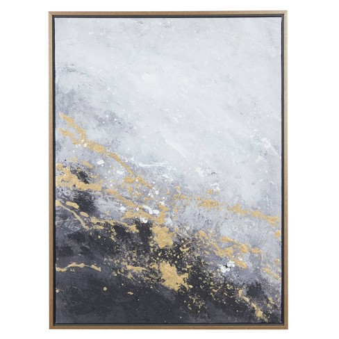 Contemporary Canvas Abstract Framed Rectangle Wall Art With Gold