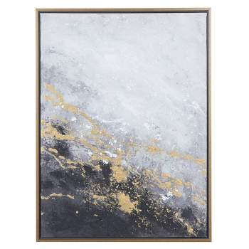 Contemporary Canvas Abstract Framed Rectangle Wall Art with Gold Frame Black - CosmoLiving by Cosmopolitan