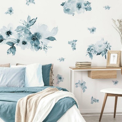 Blue Watercolor Floral Peel and Stick Wall Decals