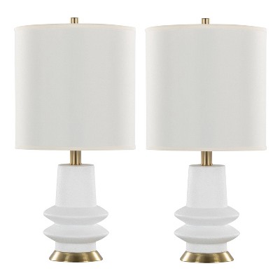 Set of 2 White Polyresin Table Lamps with Brass Accents