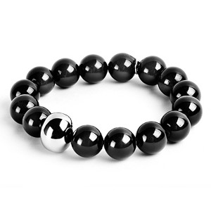 ELYA Women's Dyed Jade Stone and Steel Bead Stretch Bracelet (12mm) - 1 of 4