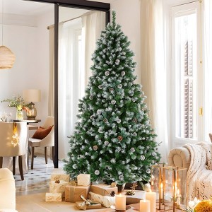 HOMDOX 6ft Spray White Artificial Christmas Tree, Premium Unlit Hinged Design, 756 Dense Branches Holiday Décor Tree w/51 Pine Cones, Foldable Base - 1 of 4