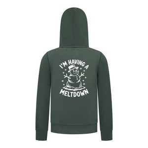 Everyday Kids Christmas Collection I’m Having a Meltdown Zip Up Hoodie – Funny Snowman Holiday Sweatshirt - Green - 1 of 2