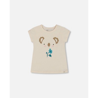 Deux par Deux Girl Organic Cotton Tee Cream and Koala