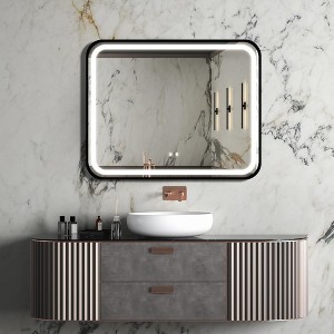 LED Classy Vanity Mirror 40"x32", Led Wall Lighted Mirror Dimmable Touch, Anti-Fog CRI 95, Adjustable 3000K-6000K, Black Metal Frame Luxurious Design - 1 of 4