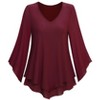 Coolmee Womens Dressy Blouse V Neck Double Layers Elastic Mesh Casual Flowy Work Shirts Ruffle 3/4 Flared Sleeve Tunic Tops - 3 of 4