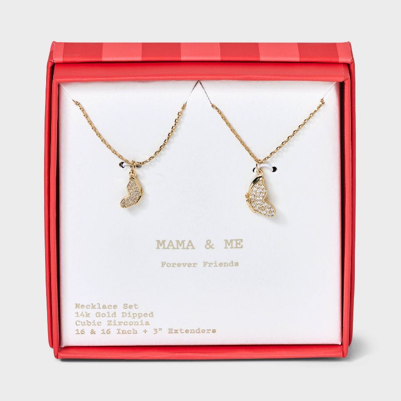 14k Gold Dipped Cubic Zirconia Butterfly Pendant Necklace Set 2pc - A New Day&#8482; Gold, 1 of 5