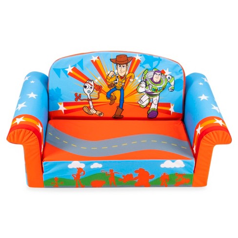 Marshmallow Furniture Kids 2-in-1 Flip Open Comfortable Foam Compressed  Lounging Sofa Chair and Extendable Sleeper Bed, Sesame Street Elmo