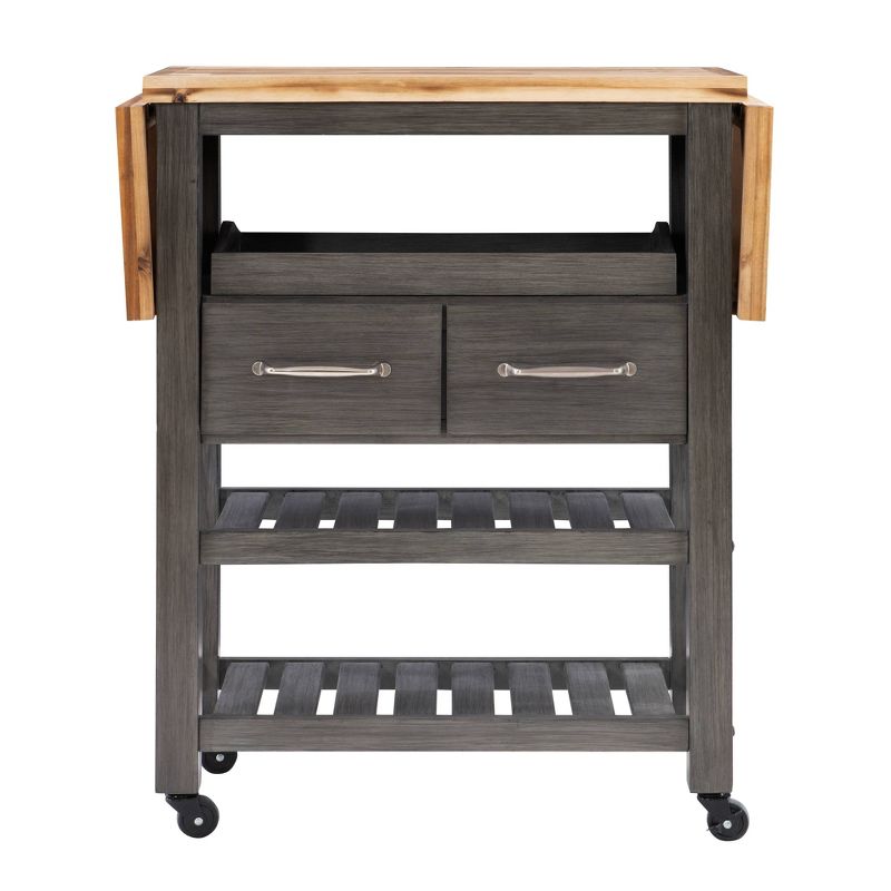 Kenberry Gray/Natural Wood Movable Kitchen Cart Storage Drawers &#38; Shelving Locking Wheels - Powell, 5 of 19