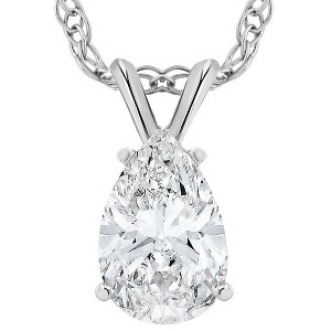 Pompeii3 VS 2 Ct Pear Shape Solitaire Moissanite Pendant 14k White Gold Womens Necklace - 1 of 2