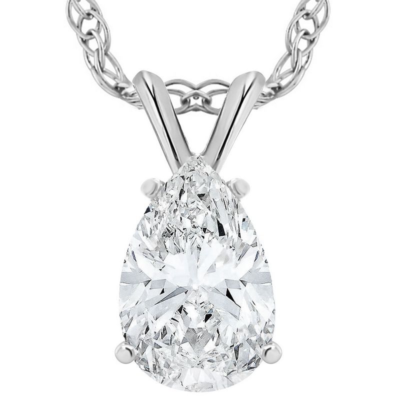 Pompeii3 3 Ct Pear Shape Solitaire Moissanite Pendant 14k White Gold Womens Necklace, 1 of 3