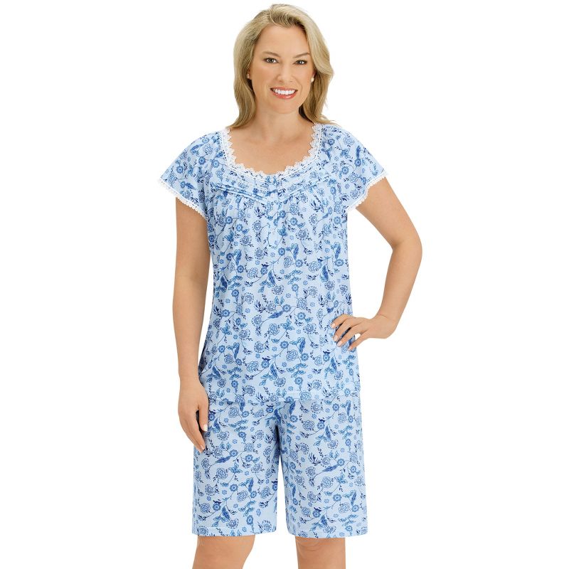 Collections Etc Floral Pattern Cap Sleeve Top & Shorts 2-Piece Pajama Set, 1 of 6