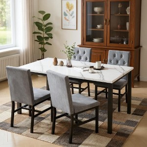 Hooseng 5-Piece Dininng Room Table Set with 4 Uphosltered Dining Chairs, Faux Marble Table Top and Metal Frame Space-Saving Dining Table Set for 4 - 1 of 4