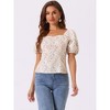 Allegra K Women's Puff Sleeve Square Neck Peasant Floral Blouse - 2 of 4