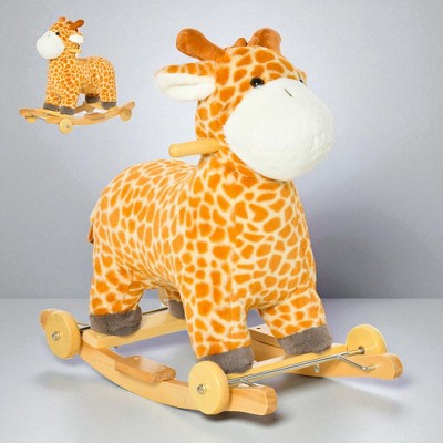 Mshliw 2-in-1 Plush Rocking Horse Toy for Kids 3-6, Ride-On Rocker with Sounds, Soft Seat & Pedals, Wooden Base for Indoor Play, Halloween gift