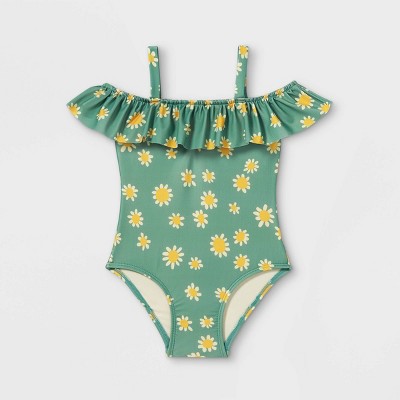 Toddler Girls' Daisy Off the Shoulder One Piece Swimsuit - Cat & Jack™ Sage Green 12M