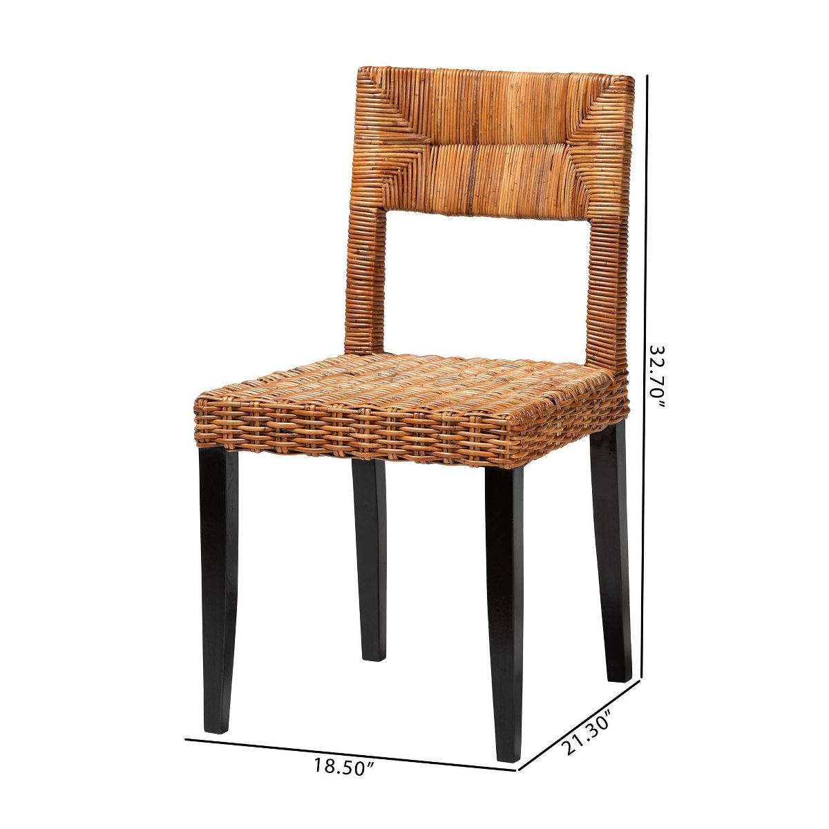 bali & pari Manrico Wood and Natural Rattan Dining Chair Dark Brown/Natural Brown: Bohemian Style, Geometric Weave, No Assembly Required - thumbnail 9