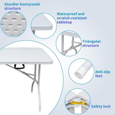 6FT White Portable Folding Table with Adjustable Height