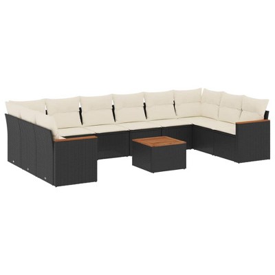 vidaXL 11 Piece Patio Sofa Set with Cushions Black and Cream - With Table