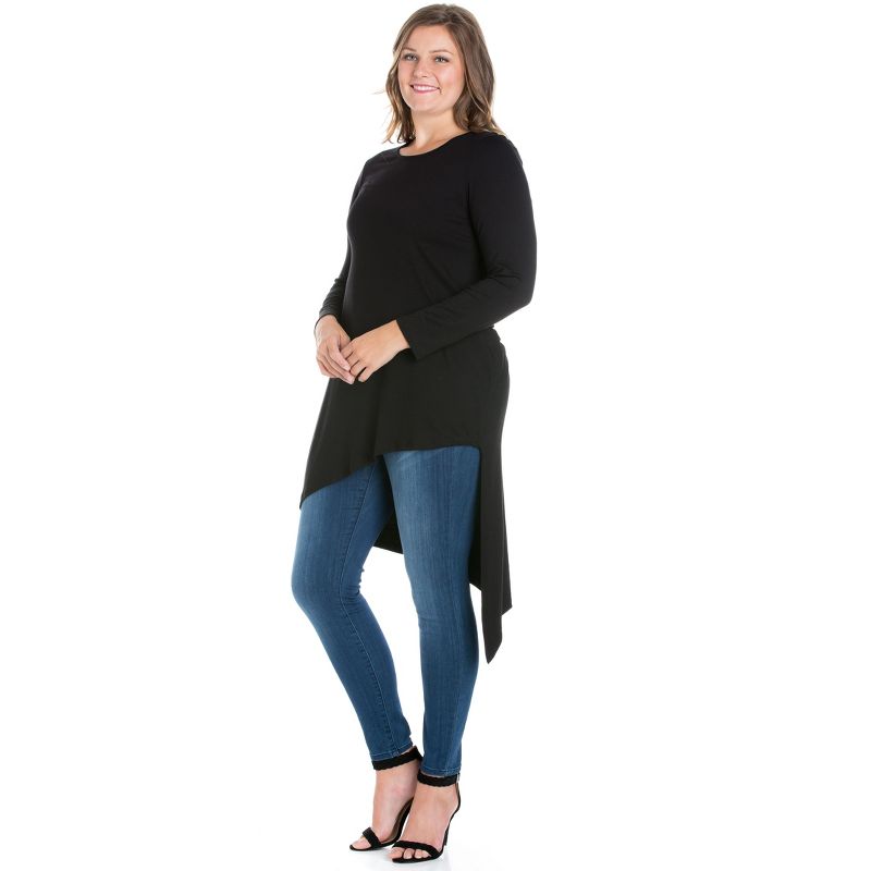 24seven Comfort Apparel Womens Long Sleeve Knee Length Asymmetrical Plus Size Tunic Top, 2 of 6
