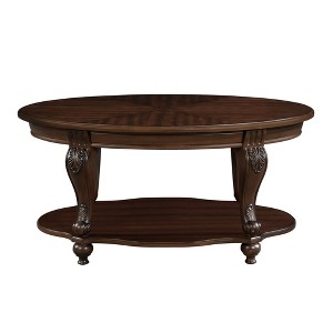 Hostack 42'' oval wood coffee table with 2-Tiers and Open Storage Shelf for Living Room, Cherry - 1 of 4