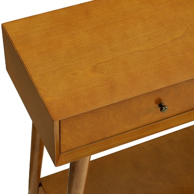Mid-Century Acorn Brown Wood Console Table with Storage