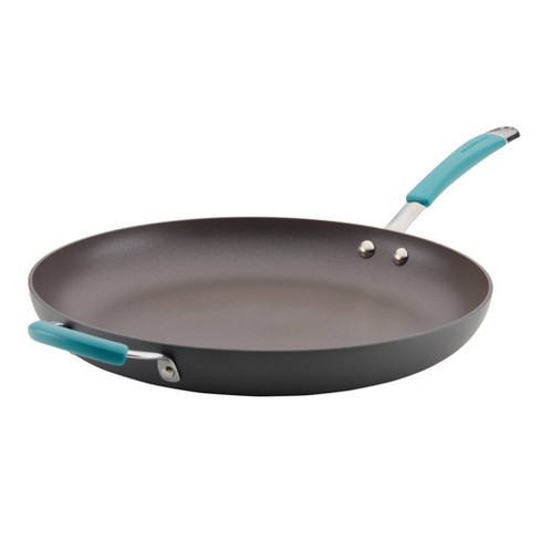 Rachael Ray 14-inch Cucina Hard-Anodized Nonstick Skillet with Helper Handle, Gray/Agave Blue