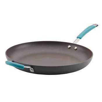 Rachael Ray Hard-Anodized Nonstick Skillet with Helper Handle - Gray with Agave Blue