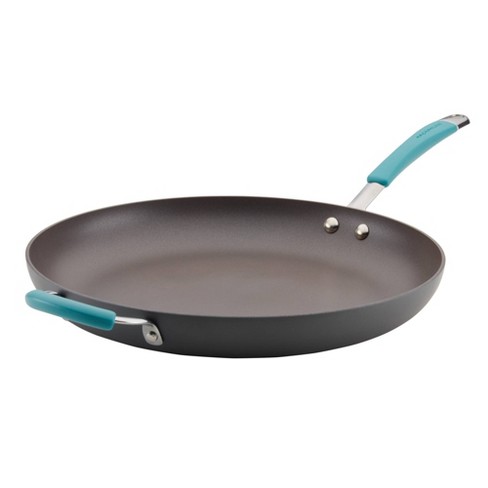 Rachael Ray Cucina Hard Anodized Nonstick Stir Fry Wok Pan with Lid,  11-Inch Covered, Gray with Blue Handles