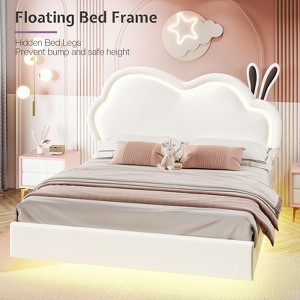 AMERLIFE LED Bed Frame for Girl Floating Upholstered Bed with Cute Cloud Headboard - 1 of 4