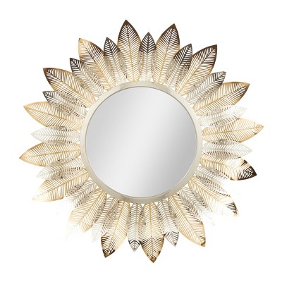 31"x31" Metal Abstract Layered Leaf Wall Mirror with Flower Shape Gold - Olivia & May: No Assembly, Farmhouse Style