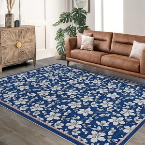 Floral Area Rugs Boho Style Washable Low Pile Non Slip Indoor Carpet for Nursery Playroom Bedroom Living Room - 1 of 4