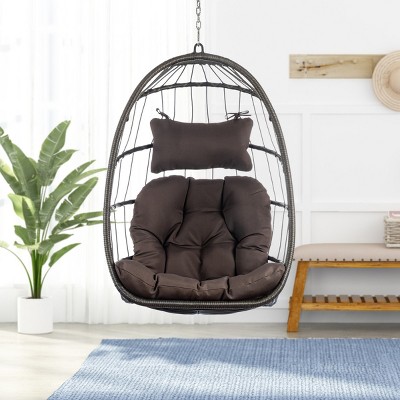 Coolbibila-Swing Chairs For Outside, Swing Chairs Wicker Rattan, Hanging Chair With Aluminum Frame And Cushion Without Stand