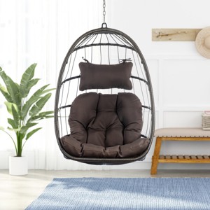 Coolbibila-Swing Chairs For Outside, Swing Chairs Wicker Rattan, Hanging Chair With Aluminum Frame And Cushion Without Stand - 1 of 4